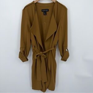 Rachel Zoe Drape-front Lightweight Duster Trench w/ Belt Mustard / Ginger Brown